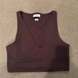 Babaton Deep Brown V-Neck Crop Top
